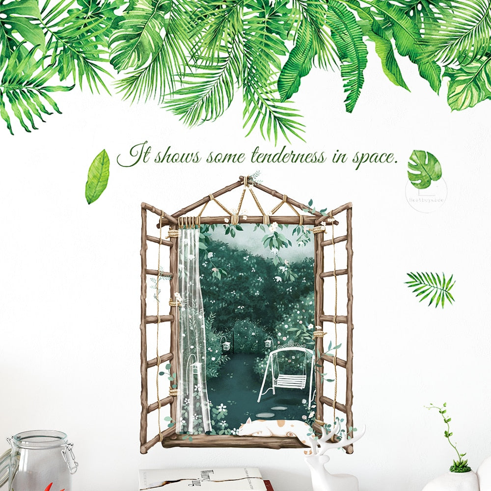 Stickers Trompe l'oeil Fenêtre sur jardin Déco-exotique.fr