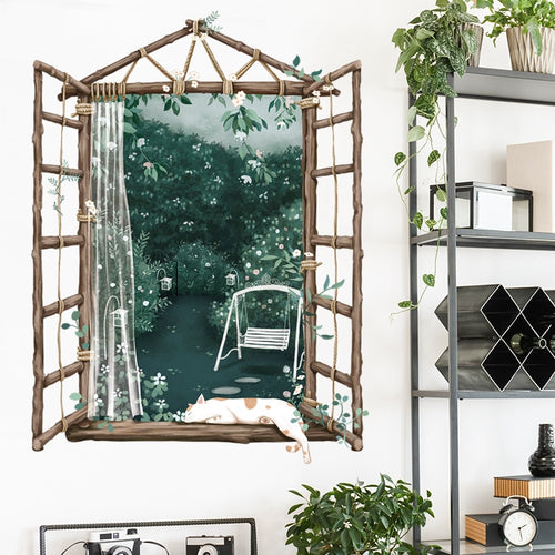 Stickers Trompe l'oeil Fenêtre sur jardin Déco-exotique.fr