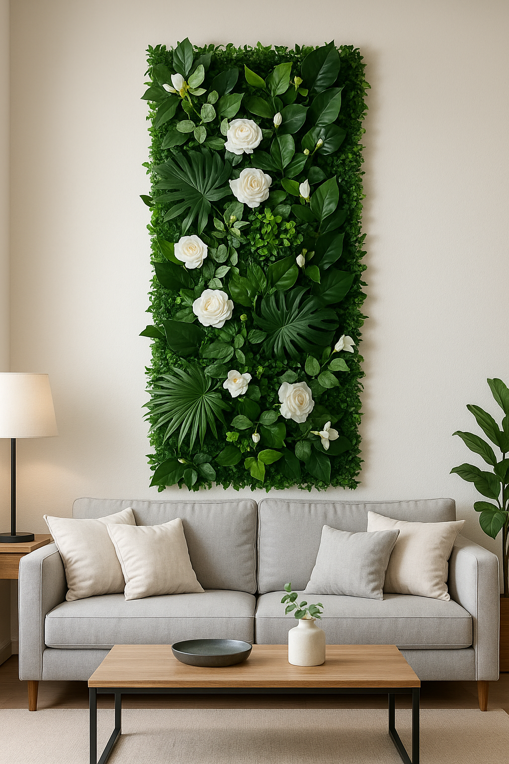 Mur Végétal Artificiel Fleurs Blanches- Déco Exotique