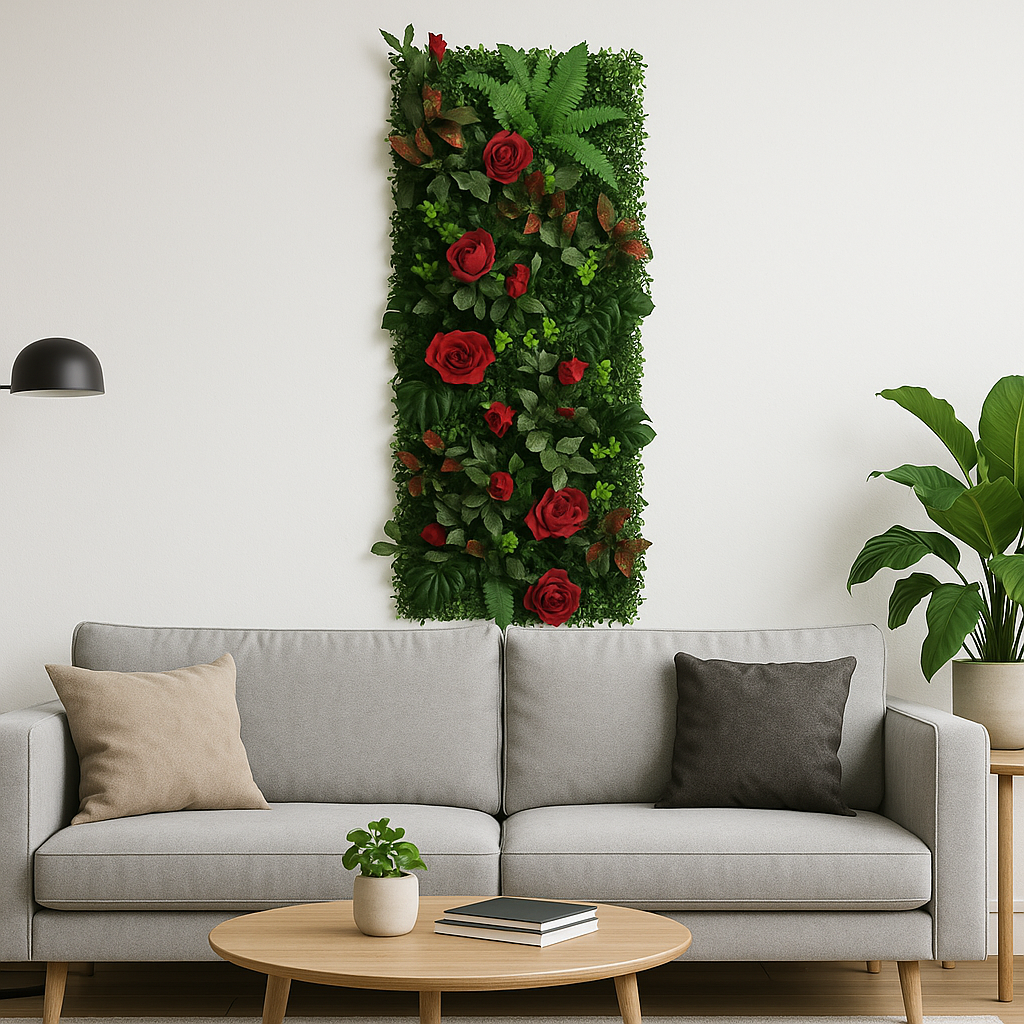 Mur Végétal Artificiel Fleurs Rouge- Déco Exotique