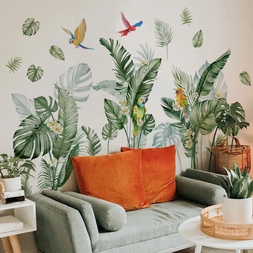 Stickers Tropical Feuillage et Perroquet- Déco Exotique