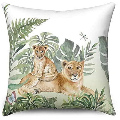 Coussin Jungle Blanc et Animaux Déco-exotique.fr