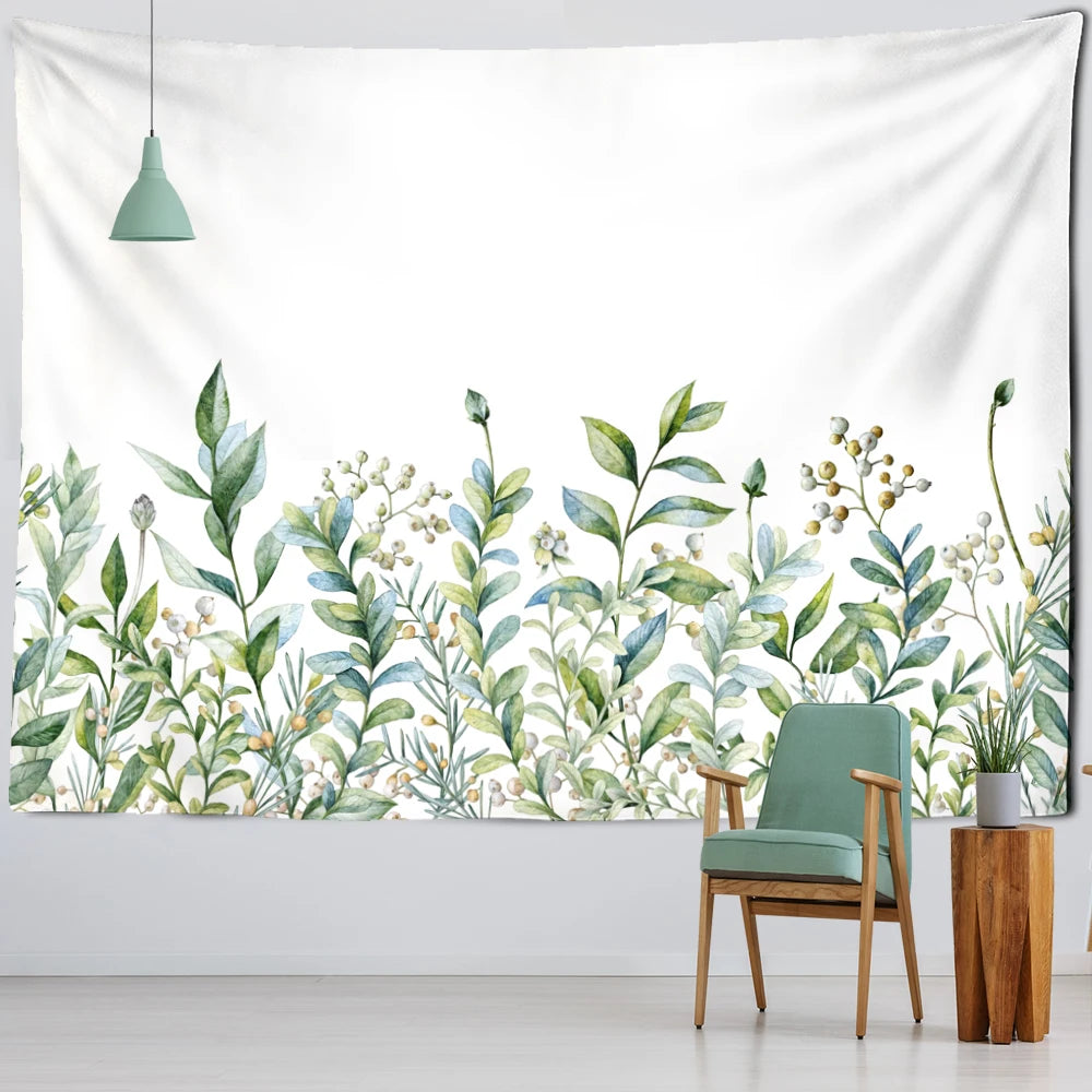 Tenture Murale Blanche et Feuillage- Déco Exotique
