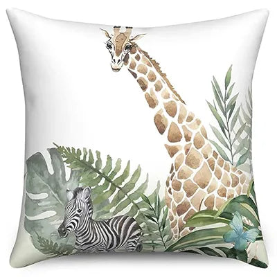 Coussin Jungle Blanc et Animaux Déco-exotique.fr