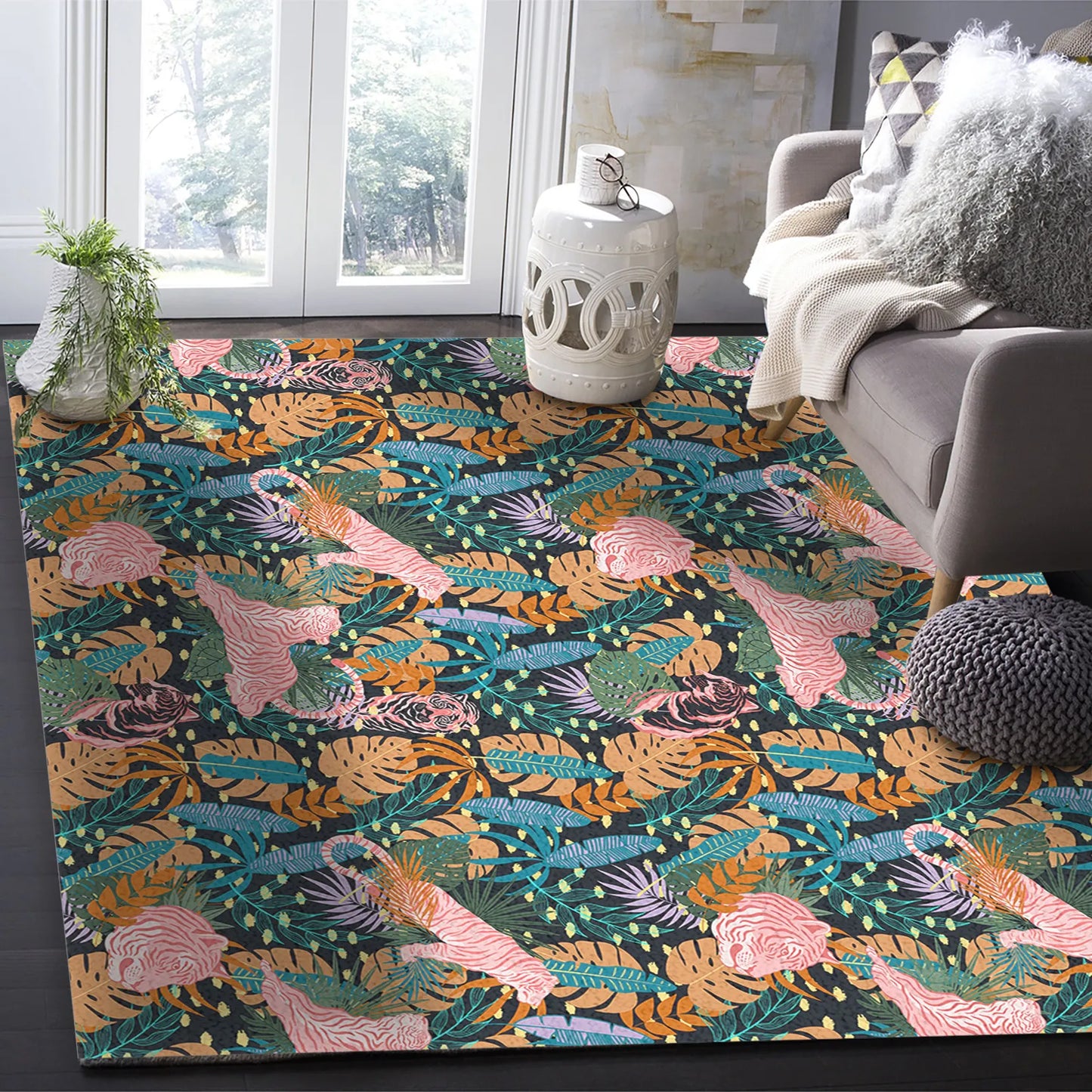 Tapis Jungle et Tigre Rose Déco-exotique.fr