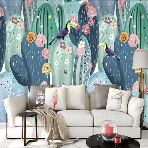 Papier peint Tropical Cactus et Toucan Déco-exotique.fr