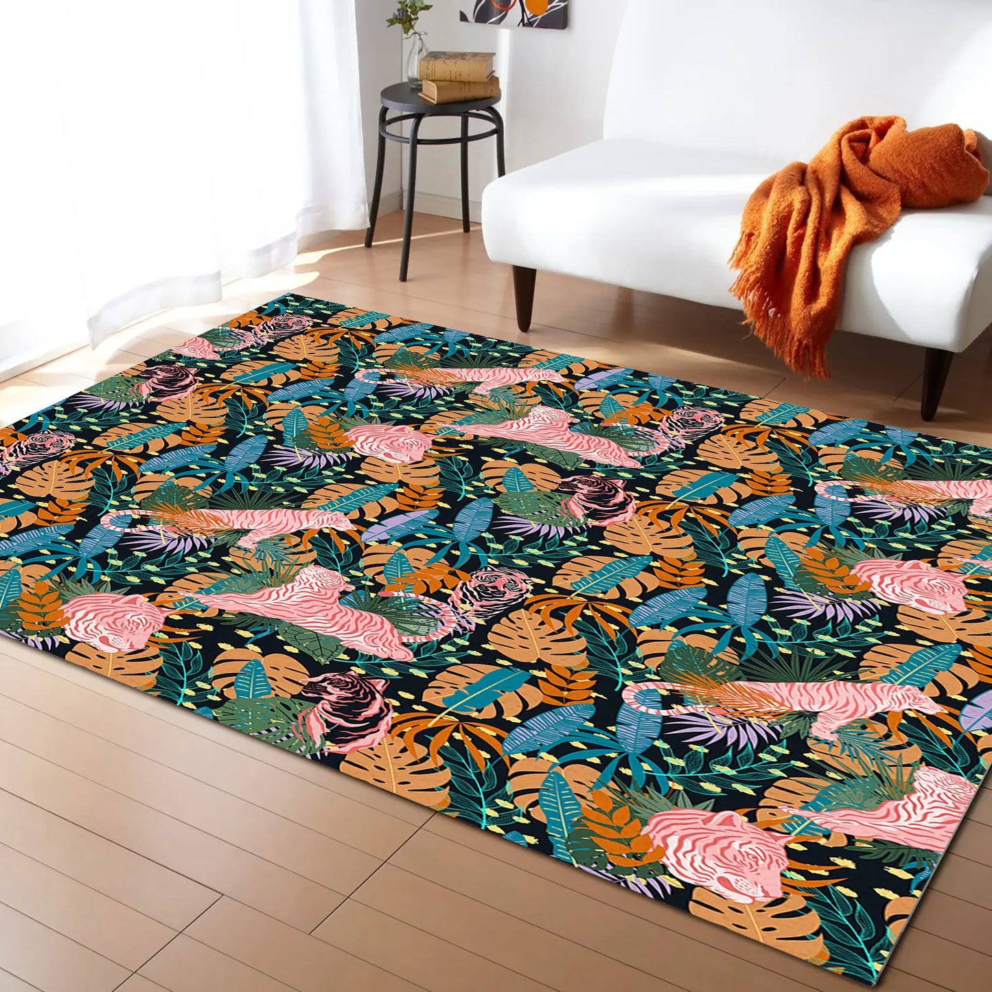 Tapis Jungle et Tigre Rose Déco-exotique.fr
