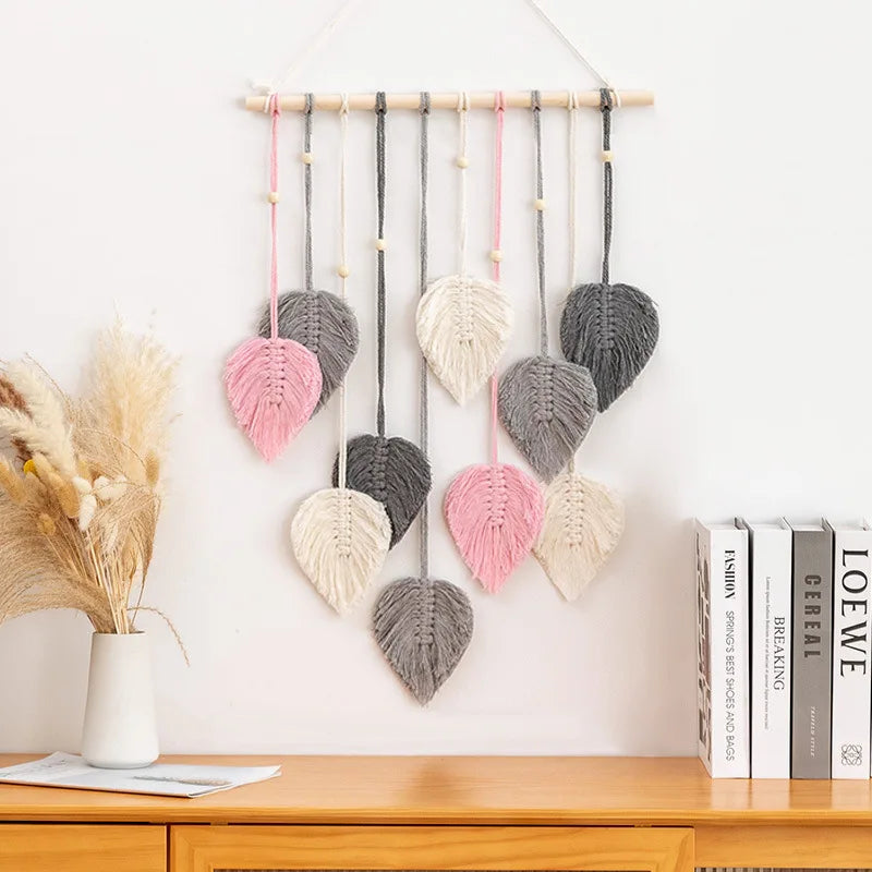 Tenture Murale Macramé Rose et Gris- Déco Exotique