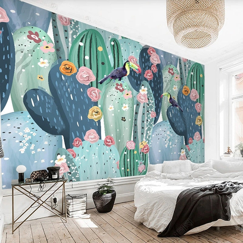 Papier peint Tropical Cactus et Toucan Déco-exotique.fr
