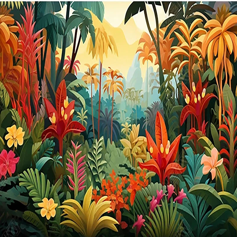 Papier peint Jungle Tropicale Colorée- Déco Exotique