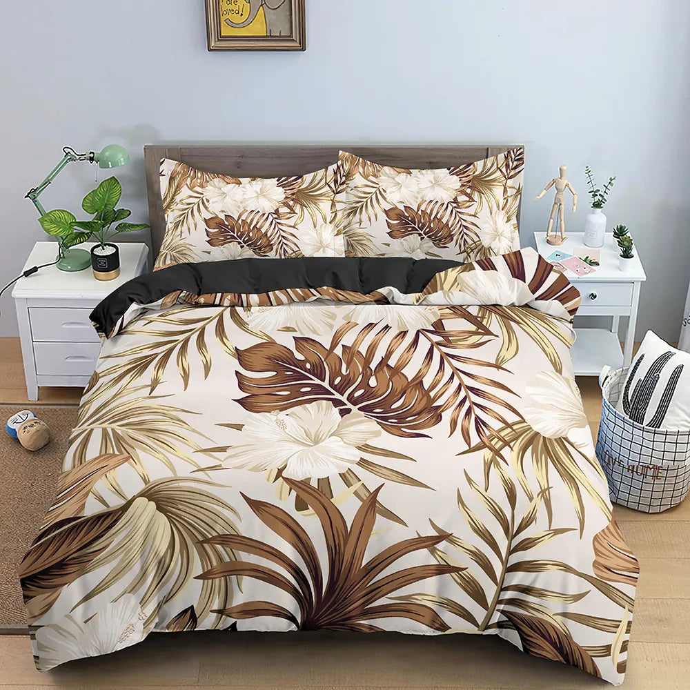 Jemiipee Housse de Couette 135x200 cm Beige, Taie d'oreiller 80x80cm, Parure de Lit de Motif Botanique Tropical Fleurs Réversible pour 1 Personne avec Fermeture Éclair Jemiipee Housse de Couette 135x200 cm Beige, Taie d'oreiller 80x80cm, Parure de Lit de Motif Botanique Tropical Fleurs Réversible pour 1 Personne avec Fermeture Éclair
