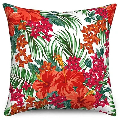 Coussin Tropical Fleurs Rouges Déco-exotique.fr
