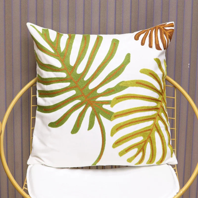 Coussin Jungle Blanc et Grandes Feuilles Déco-exotique.fr