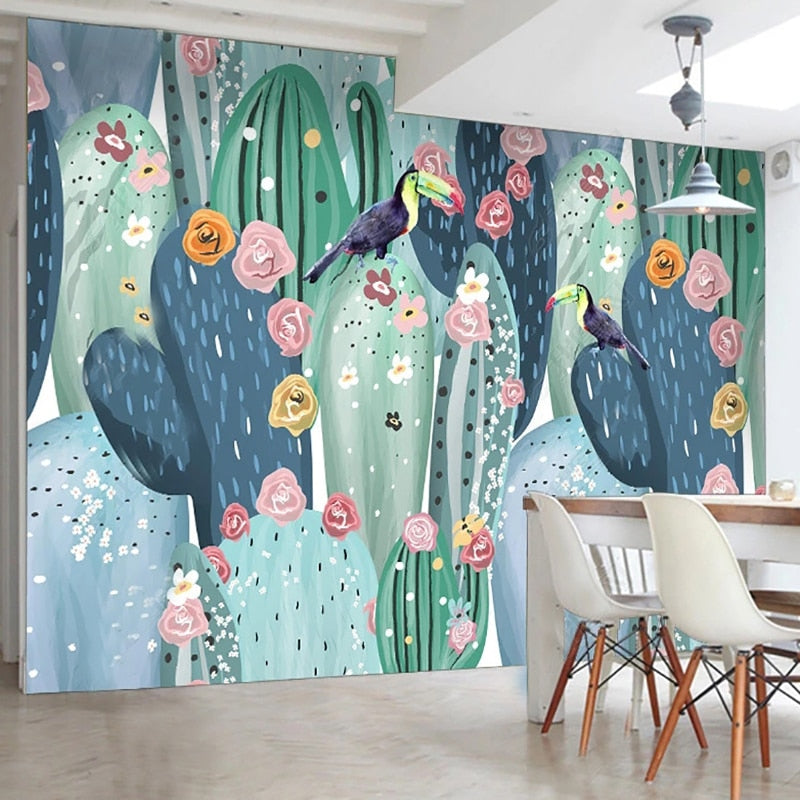 Papier peint Tropical Cactus et Toucan Déco-exotique.fr