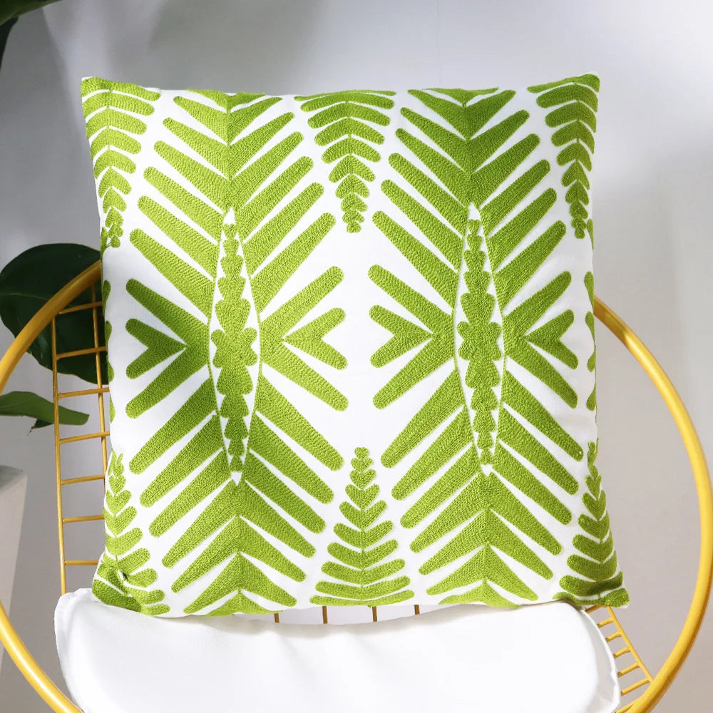 Coussin Jungle Blanc et Grandes Feuilles Déco-exotique.fr