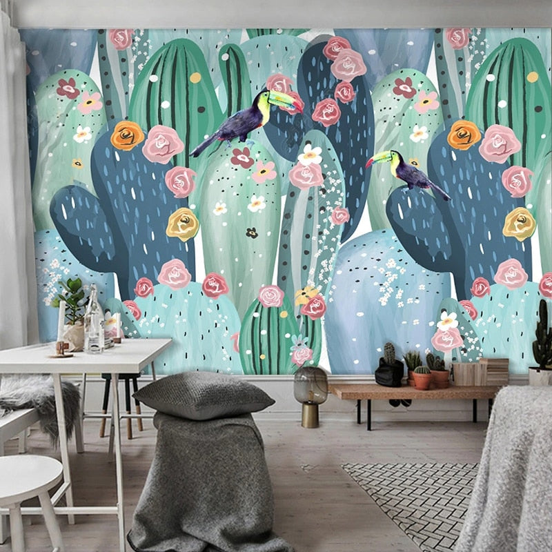 Papier peint Tropical Cactus et Toucan Déco-exotique.fr