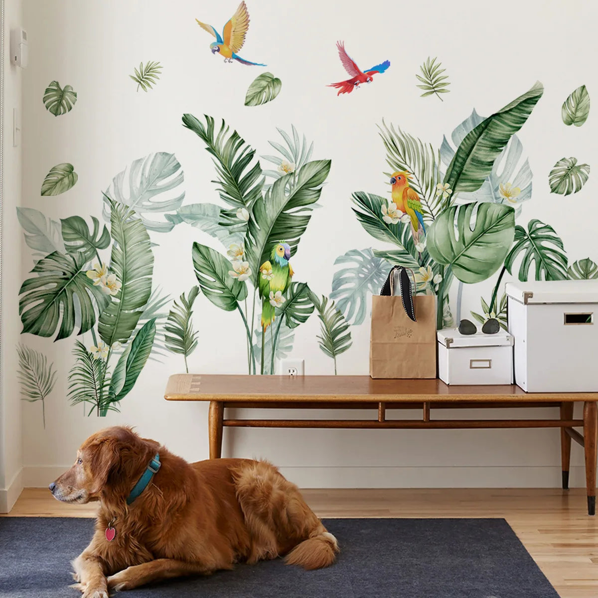 Stickers Tropical Feuillage et Perroquet- Déco Exotique