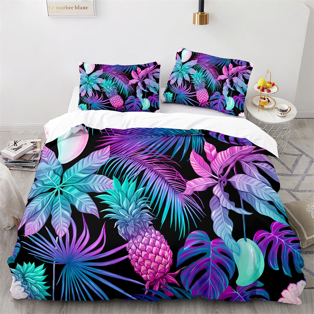 Housse de couette Tropical Noir Violet Rose Déco-exotique.fr