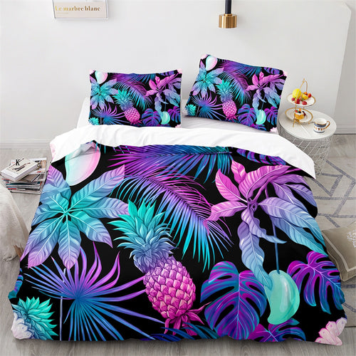 Housse de couette Tropical Noir Violet Rose Déco-exotique.fr