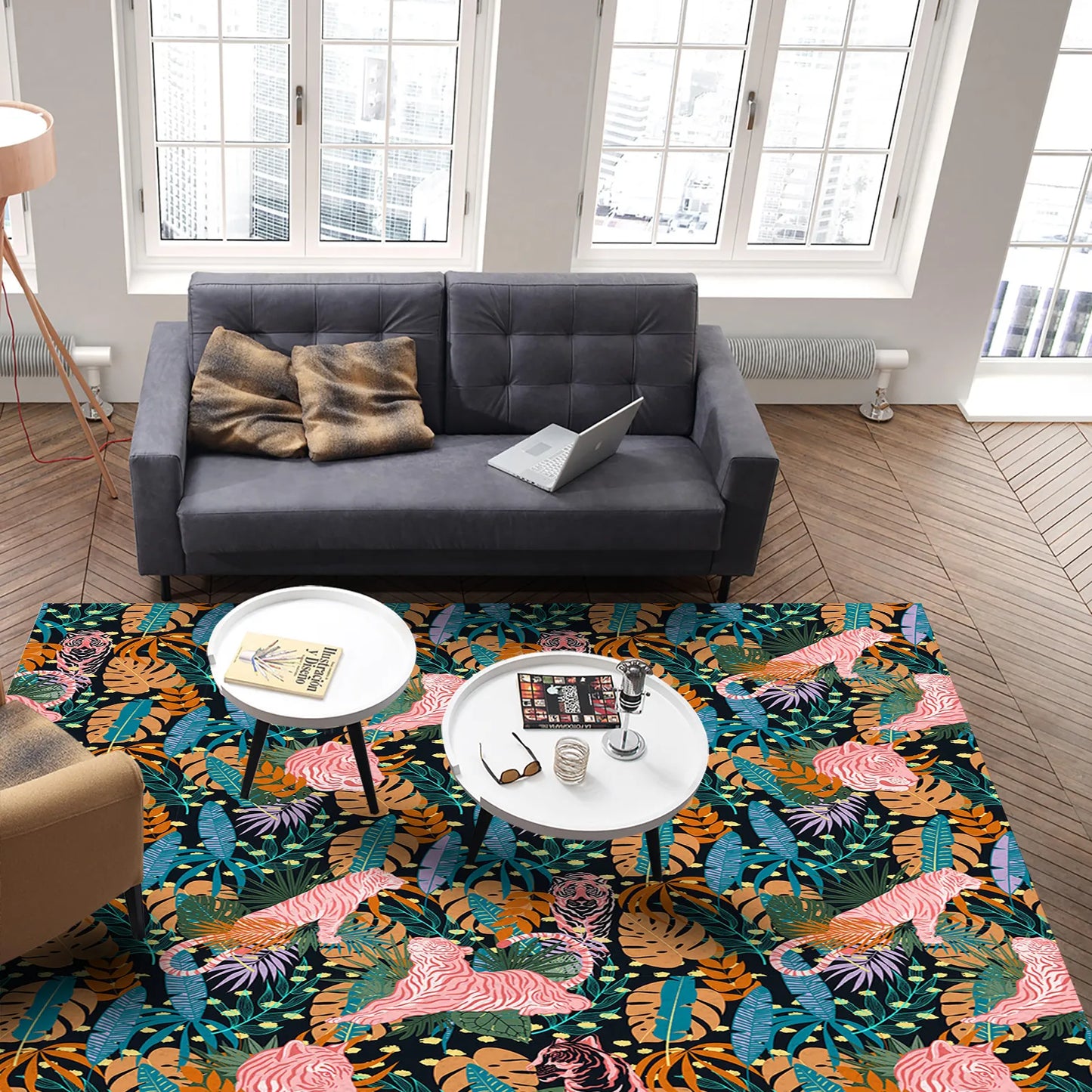 Tapis Jungle et Tigre Rose Déco-exotique.fr