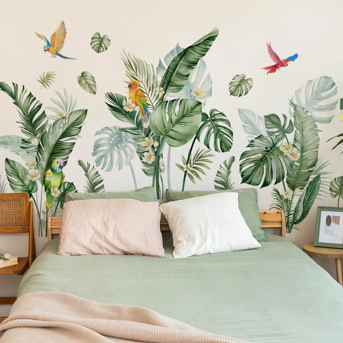 Stickers Tropical Feuillage et Perroquet- Déco Exotique