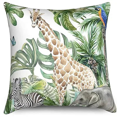 Coussin Jungle Blanc et Animaux Déco-exotique.fr