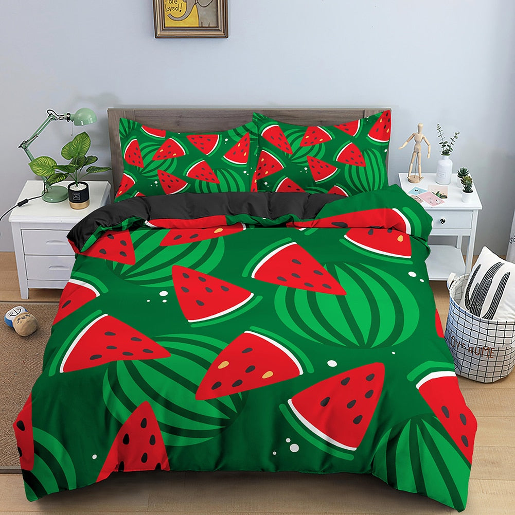 Housse de couette Tropical Pastèque Verte et Rouge Déco-exotique.fr