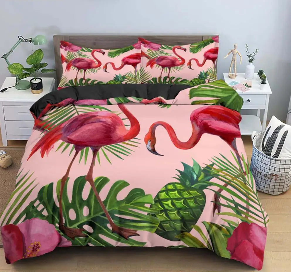 Housse de couette Tropical rose et vert Déco-exotique.fr