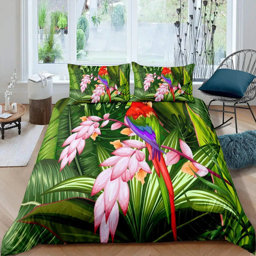 Housse de couette Feuillage et Perroquet Déco-exotique.fr