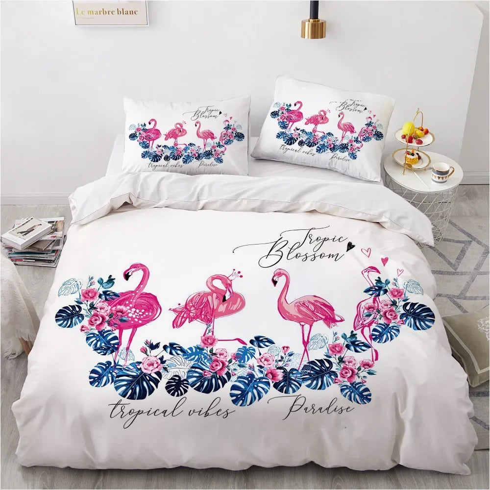 Housse de Couette Flamant rose Floral Tropical Déco-exotique.fr