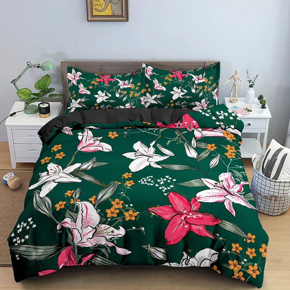 Housse de couette Feuillage et Hibiscus Déco-exotique.fr