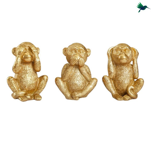 3 Singes déco Or Déco-exotique.fr