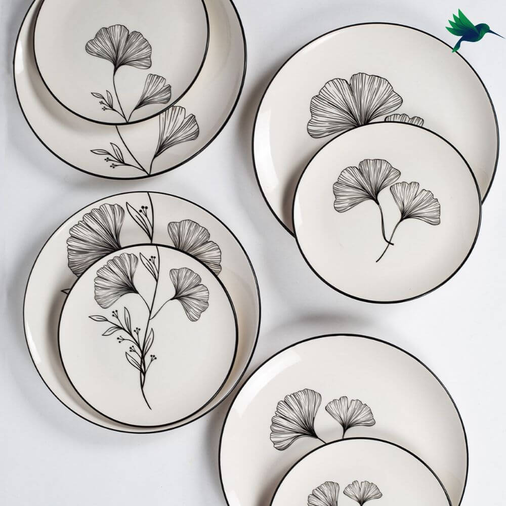Assiette Ginkgo noir et blanc Déco-exotique.fr