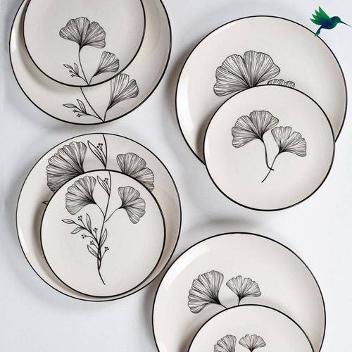 Assiette Ginkgo noir et blanc Déco-exotique.fr
