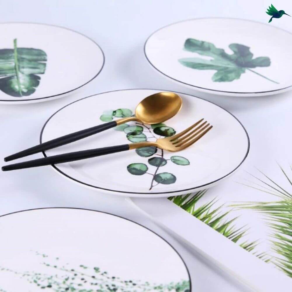 Assiette à Dessert Ronde Motif Tropical Déco-exotique.fr