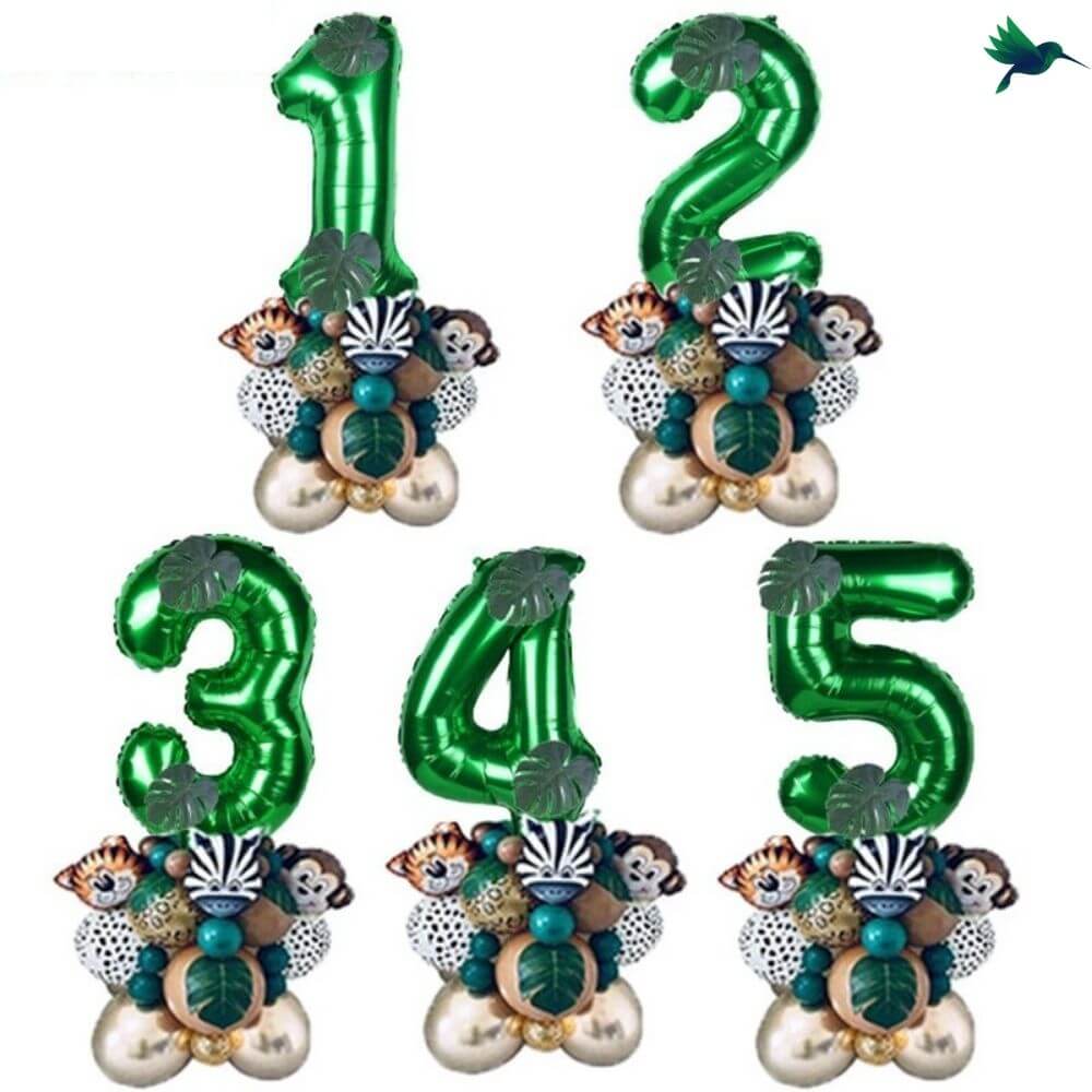 Ballon Anniversaire Chiffre Jungle - Vert - Déco-exotique.fr