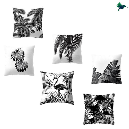 Coussin Tropical Noir et Blanc - Déco-exotique.fr