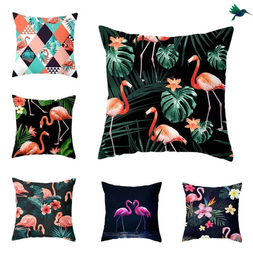 Coussin noir Flamant rose Déco-exotique.fr