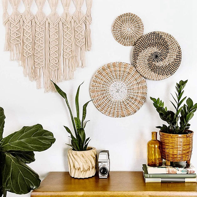 Panier Mural En Rotin Et Osier 30 Cm – Décoration Boho Rustique Pour Salon, Chambre Ou Cuisine