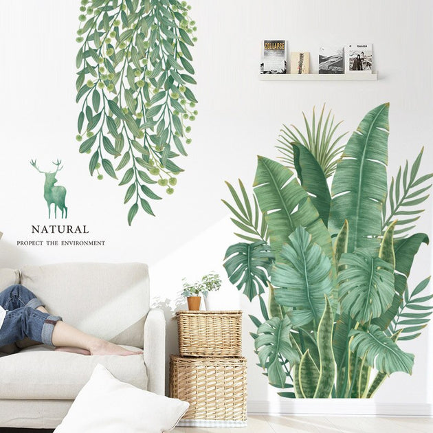 Stickers Muraux FEUILLES De GINKGO Vert/doré - 73x87 Cm - Autocollants Décoratifs Pour Salon, Chambre, Cuisine - Amovibles, Personnalisables, Faciles à Poser