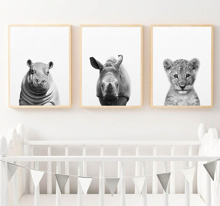 Affiche bébé Animaux noir et blanc Déco-exotique.fr