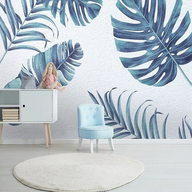 Papier peint Tropical Feuille bleue Déco-exotique.fr