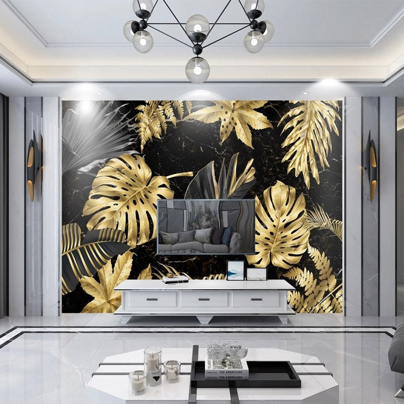 Papier peint Tropical Or et Noir Déco-exotique.fr