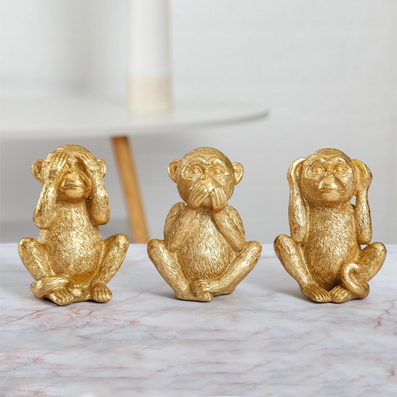 3 Singes déco Or Déco-exotique.fr
