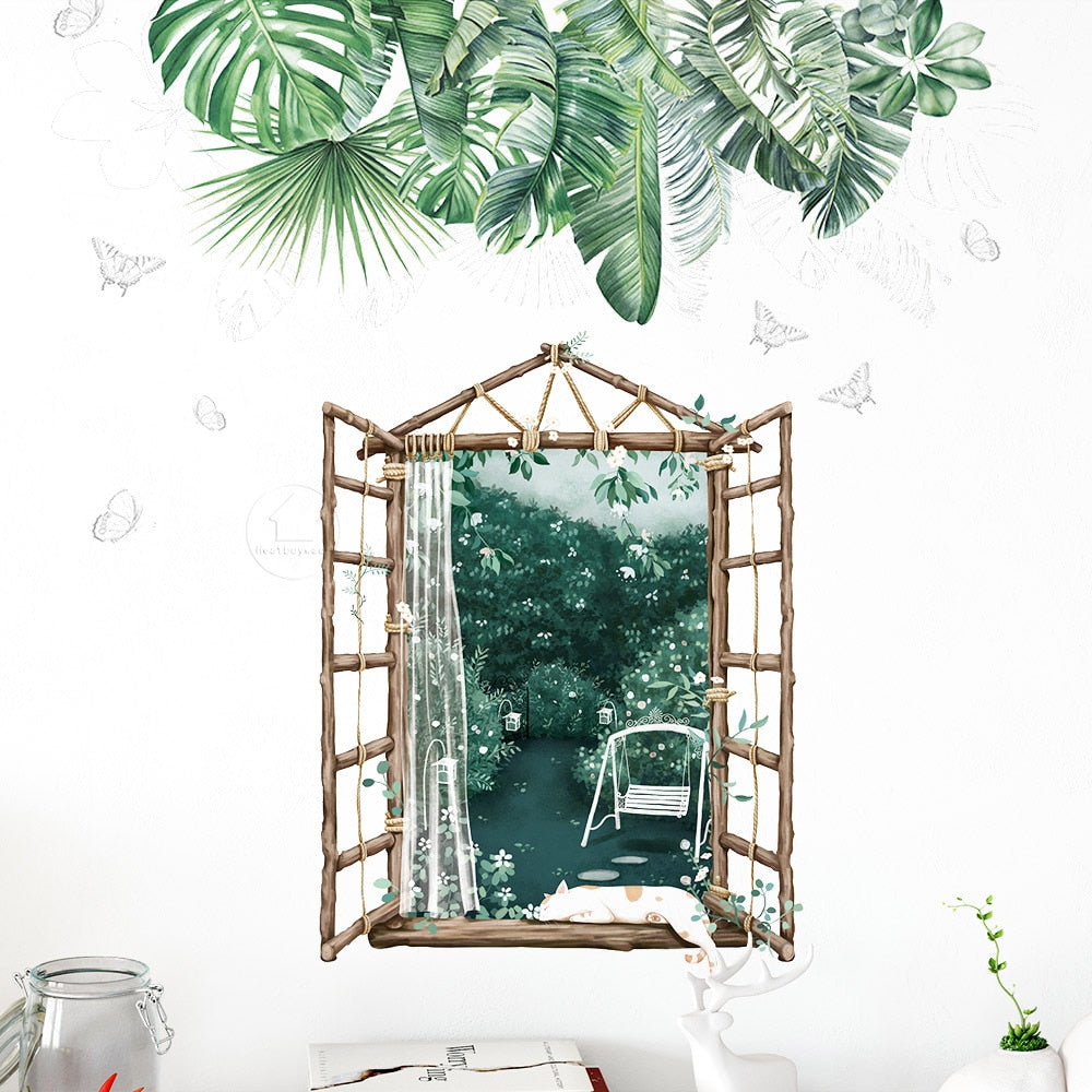 Stickers Trompe l'oeil Fenêtre sur jardin Déco-exotique.fr