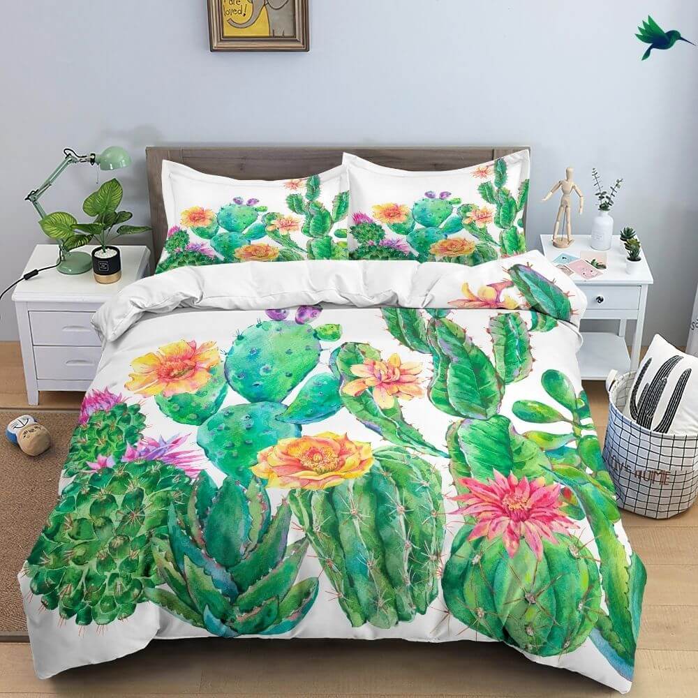 Housse de Couette Cactus Aquarelle - Déco-exotique.fr