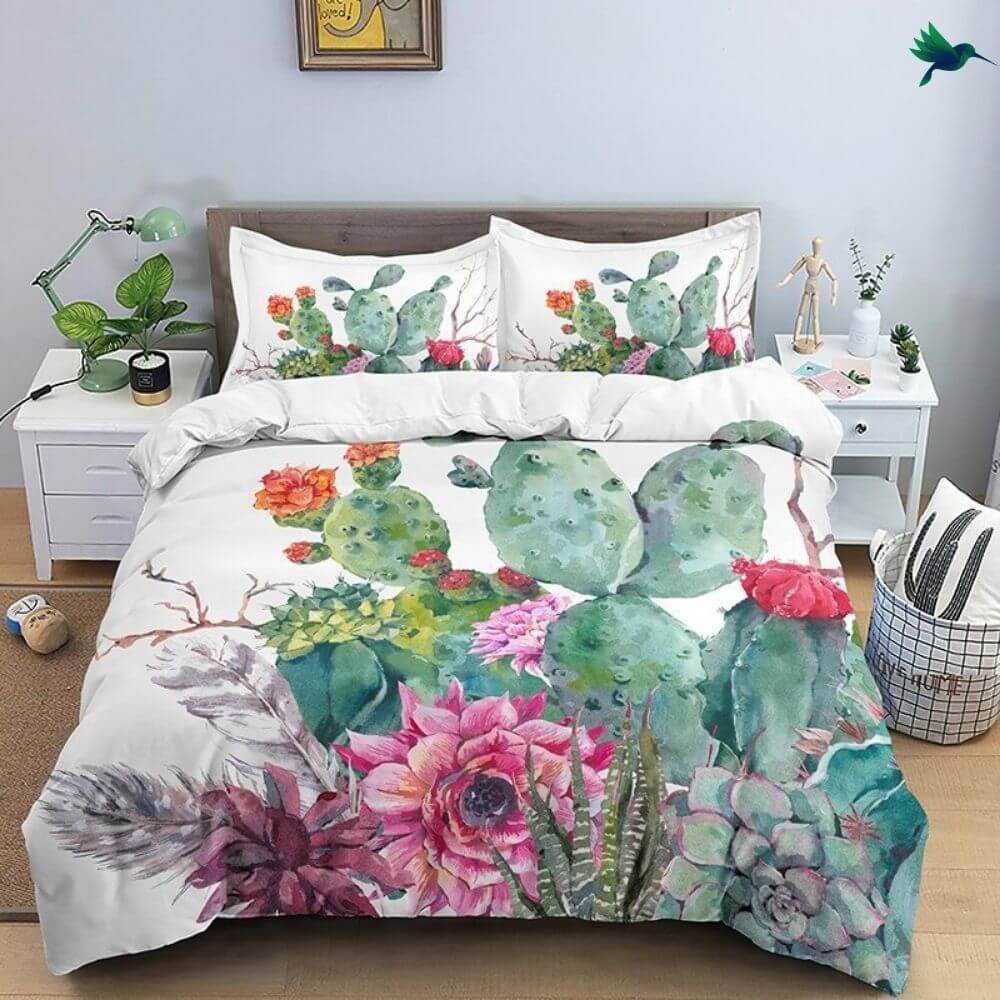 Housse de Couette Cactus Aquarelle - Déco-exotique.fr