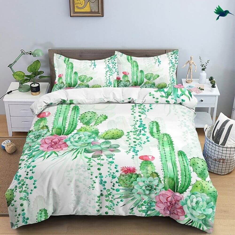 Housse de Couette Cactus Aquarelle - Déco-exotique.fr