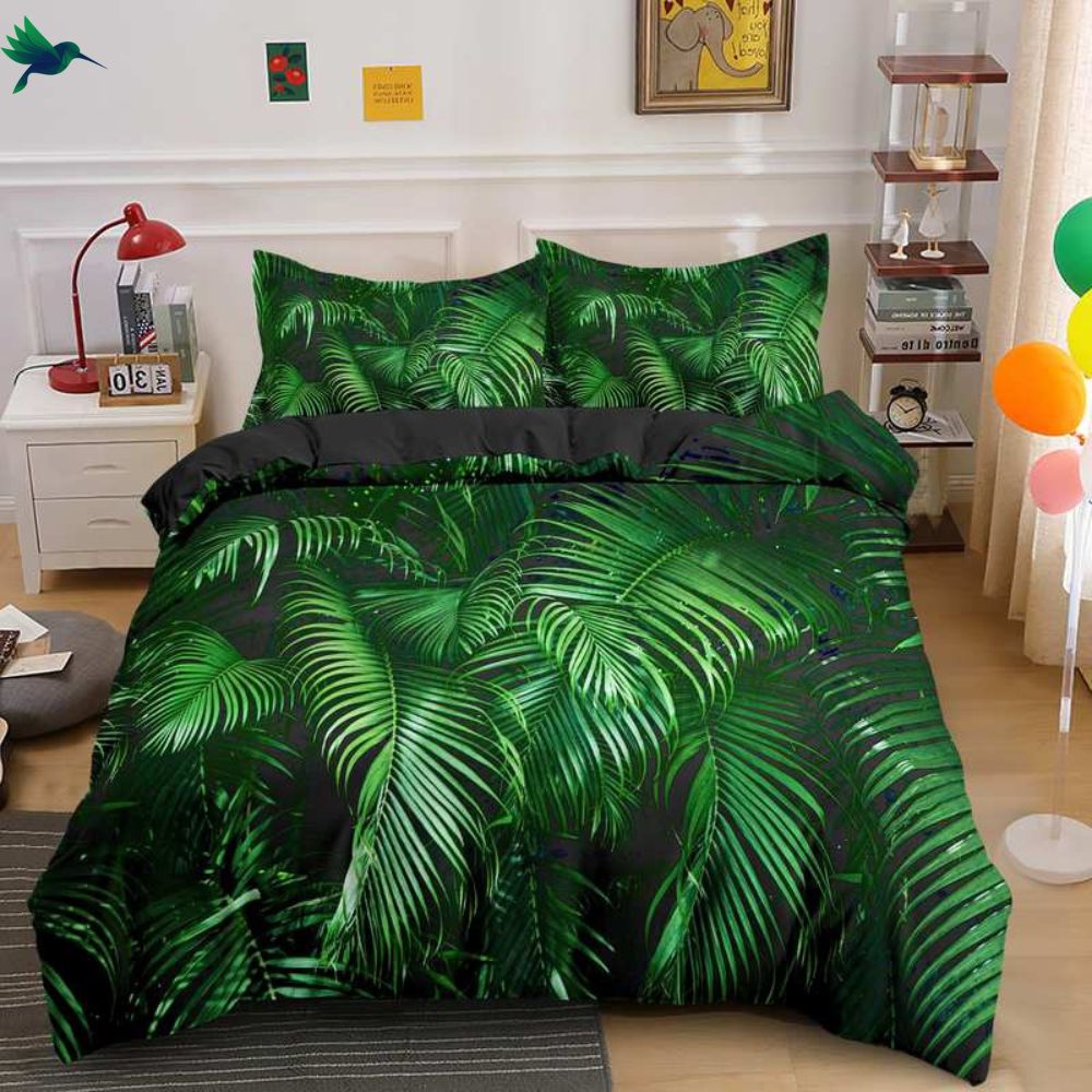 Housse de couette feuille vert Déco-exotique.fr
