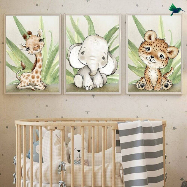 6 Affiches Chambre Bebe Animaux Tableaux Enfants Jungle Posters Toile  Cadeau sans Cadre 21x30CM
